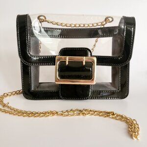 Clear Stadium Approved Crossbody Bag Black Trim Gold Chain Concert Bag